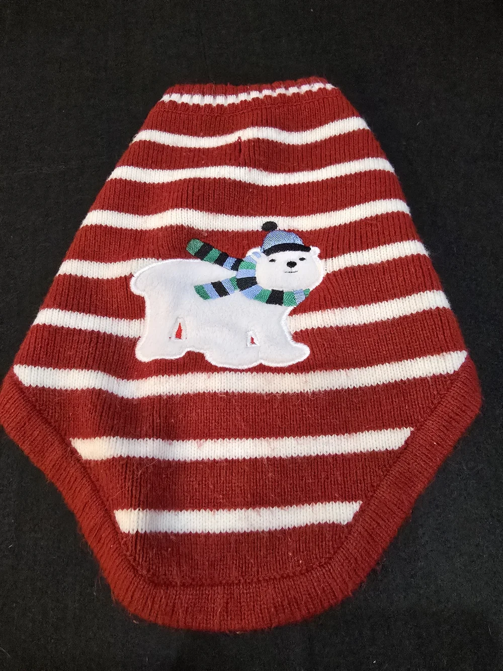 Red & White Striped Holiday Dog Sweater with Polar Bear Applique #688